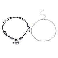 Myhouse Elephant Braided Anklet Wax Rope Double-Layer Anklet Beach Foot Chain for Women