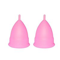 Menstrual Cups Set of 2 Period Cup Reusable Small or Large Sizes Silicone Soft Cups Regular and Heavy Flow Tampon and Pad Alternative Protection Copa Menstrual Organic (Small, Pink)