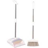KIRA Household Cleaning Dustpan Set and Brush Windproof Extended Stainless Steel Pipe Widening The Broom Head Fully Toothed Comb Comfortable Handshake Vertical Dustpan 2-Piece Set