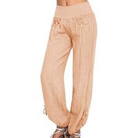 Meikosks Ladies Cotton and Linen Pants Buttons Solid Colors Trousers Plus Size Bottoms Wide Leg Pant Beige