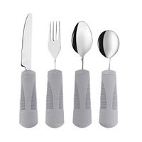 Adaptive Utensils (4-Piece Kitchen Set) Wide, Weighted, Non-Slip Handles for Hand Tremors, Arthritis, Parkinson’s or Elderly use - Stainless Steel Knife, Fork, Spoons (Gray Weighted Bendable)