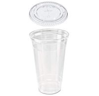 50 count 32 oz. Clear Plastic Cup and Flat Straw Slotted Lid, Dart Solo w/ 10" Clear Giant Straws