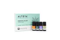 Alteya Organics Essential Oils Set - 4 Bottles/5 mL (Lavender, Tea Tree, Orange, Lemongrass, plus Base)