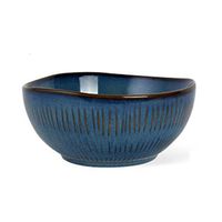 Home big wrist Dark Blue Striped Rice Bowl Irregular Small Bowl Rice Bowl Personality Ceramic Bowl Eating Bowl Soup Bowl Salad Bowl Gift Decorative hotel retro soup bowl