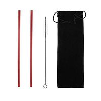 4pcs Drinking Straws Stainless Steel Straws Reusable Drinking Straws Cleaning Brush Set Drinks Coffee Supplies(Red Straight)