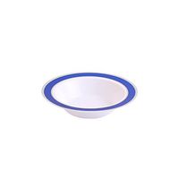 Party Bargains Glamour Collection, Premium Heavyweight Elegant China-like Plastic Plates, White with Blue/Silver Border Wedding, and Party Dinnerware (6 OZ BOWL) 10 pack