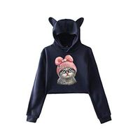 Women Casual Pullover Cat Print Long Sleeve Sweatshirts Hoodies Dress Top Blouse