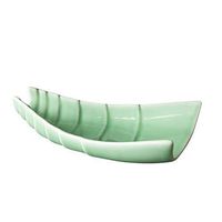 Bowl Dessert fruit glazed ceramic tableware hotel restaurant kitchen creative bamboo plate Household tableware, retro bowl (Color : Bean Green, Size : 12 inches)