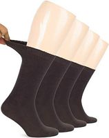 Hugh Ugoli Women's Bamboo Diabetic Crew Socks With Seamless Toe, 4 Pairs, Dark Brown (Shoe Size: 6-9)