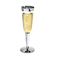 " OCCASIONS" Wedding Party Disposable Plastic Wine/Champagne Cups (Silver Rimmed, 6 Oz Champagne Flute, 120 pcs)