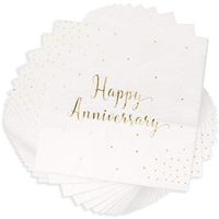 Blue Panda 50-Pack Cocktail Napkins - Happy Anniversary Printed in Gold Foil Confetti - Disposable Paper Party Napkins - Perfect for Anniversary Celebrations - 5 x 5 inches Folded