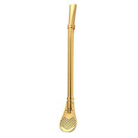 Gracefulvara Reusable Stainless Steel Metal Drinking Straws Drinking Tea Yerba Mate Straw Gourd Bombilla Filter Spoon (Golden)