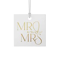 24 Gold Foil Mr and Mrs Wedding Favor Hang Tags with String, 2 x 2 inches, Blank Back (Gold Foil/White)