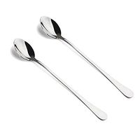 2x Stainless Steel Spoons Long Handle for Tea Coffee Ice Cream Cake Pudding Scoop Ladle