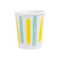 Fire and Creme Let's Party Striped Paper Cups White Yellow and Green Watercolor 9 ounce - Pack of 8