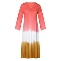 Casual Maxi Dress for Women, V Neck Patchwork Long Sleeve Print Long Dresses Tops Blouse