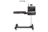 atHand Overbed Table System: The ONLY Tray Table with Storage Shelves, Charging Ports, Extra Power Outlets & Reading Lights. Table for Chair & Bed Side (Black, Right Side)