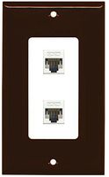 RiteAV Decorative 1 Gang 2 Port Cat5e Wall Plate - Brown/White