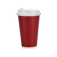 PREMIUM Disposable Hot Paper Cups With Lids, Double Wall & Ripple Insulation For Heat Protection, Maroon, 30 Count - 16 oz.