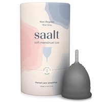 Saalt Soft Menstrual Cup - Super Soft and Flexible - Best Sensitive Cup - Wear for 12 Hours - Made in USA (Grey, Regular)