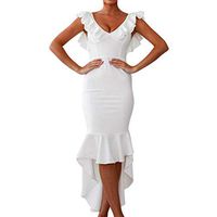Veodhekai Women Dress V-Neck Ruffles Sleeveless Backless Bandage Mini Dress Wedding Holiday Party Dress White