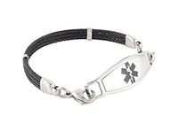 Women's Medical Alert ID Bracelet Custom Engraving Included - Interchangeable, Stainless Steel - Triple Skyway, 7.75" Black