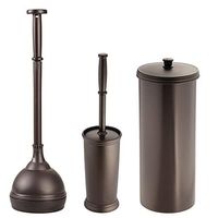 mDesign Plunger Bowl Brush, Toilet Paper Roll Canister and Toilet Brush Bathroom Accessory Set - Pack of 3, Bronze