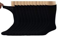 Different Touch 12 Pairs Physician Approved Therapeutic Loose Fit Diabetic Socks (Black/Crew, 10-13 / Fit Men's Shoe 7-12)