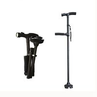 WW Double Handle Crutches Aluminum Alloy LED Lighting Folding Telescopic Portable Outdoor Mountaineering Cane