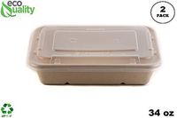 [2 Pack of 50] 34oz Compostable Eco Friendly Container Trays - Rectangular Oblong Tree Free Sugarcane Bagasse Meal Prep Bento Boxes Take Out Catering Microwavable Deep Container by EcoQuality
