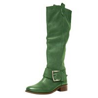 Theoylos Women's Winter Knee High Boots Leather Thick HeelRome Boots Ladies Fashion Cozy Knight Shoes Long Boot Green