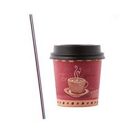 (500 Sets) 4 oz Paper Hot Cups with Dome Lids, BONUS Stirrers, Disposable Espresso Shot Cups with Coffee Print
