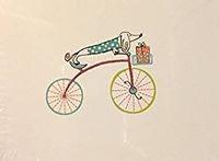 (16) Colorful Dachshund Riding a Bicycle Blank Note Cards - White Envelopes