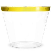KüchePro 100 Pack 9oz Gold Rim Clear Plastic Cups - Disposable Plastic Wine Glasses for Parties, Birthdays, Fancy Cups for Kids, Bridal Showers, Fancy Cups for Wedding and Other Holiday Plastic Cups