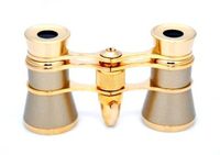 Finissimo Optics 3x25 Titanium Finish Opera Glasses with Red Reading LED Flashlight / Theater Binoculars / with Gold Trim
