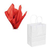 White Kraft Paper Bags and Red Tissue Paper (100 Bags and 120 Tissue Sheets)