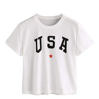 Short Sleeve Summer Clothes Top Fashion Women American USA Letter Print Casual Shirt O Neck Blouse 4th of July