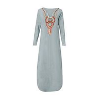 LISTHA Henley V Neck Maxi Dresses Women Long Sleeve Cotton Linen Baggy Dress