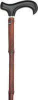 Black Beechwood Derby Walking Cane with Dark Bamboo Shaft and Silver Collar