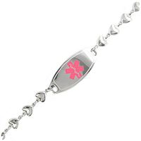My Identity Doctor Custom Engraved Womens Medical Bracelet, Steel 6mm Heart Chain, Medium - Pink - Wrist Size 7.5 Inch