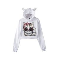 Women Casual Cool Cat Print Long Sleeve Sweatshirt Hooded Pullover Tops Blouse