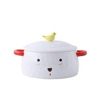 Bowl Ceramic Tableware Cartoon Animal Handle Anti-scalding Noodle Soup Bowl Fruit Snack Salad Tray White 14x7cm Hotel Tableware Home Noodles Boiled Fish Soup Bowl