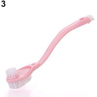 Slendima 9.65" Double-Headed Shoes Cleaning Brushes with Long Handle Bathroom Kitchen Washing Tools Pink