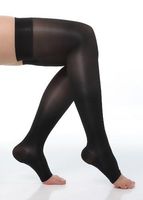 BriteLeafs Sheer Compression Stockings Thigh High 20-30 mmHg, Firm Support, Open Toe, Stay-Up Silicone Band (Large, Black)