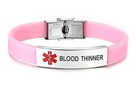 JF.JEWELRY Pre-Engraved Blood Thinner Medical Alert ID Bracelet for Men Women Silicone Band Adjustable-Pink