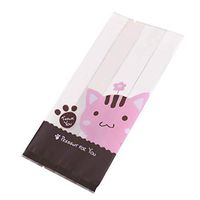 TOPBATHY 100pcs Cellophane Cello Bags Cookie Bags Treat Candy Bags with cat Pattern Small Size