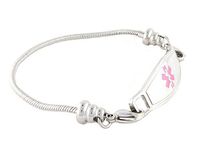 Women's Medical Alert ID Bracelet - Beaded Pan-Dorra Type, Custom Engraving Included - Pink, Size 7.25