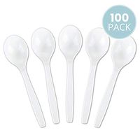 Plasticpro Disposable White Plastic Soup Spoons Heavyweight Utensils Pack of 100 Count