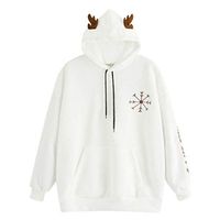 FRCOLT Hoodies, Womens Kawaii Ear Hooded Snowflake Print Long Sleeve Tops Sweatshirt (XL, White Snowflake)