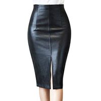 EDC Faux Leather Pencil Skirt Below Knee Length Skirt Midi Bodycon Skirt for Womens Plus Size .S-5XL (XXXXXL, Black)